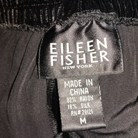 Eileen Fisher Medium Black Rayon-Silk Blend Wide Leg Velvet Quiet Luxury Pants